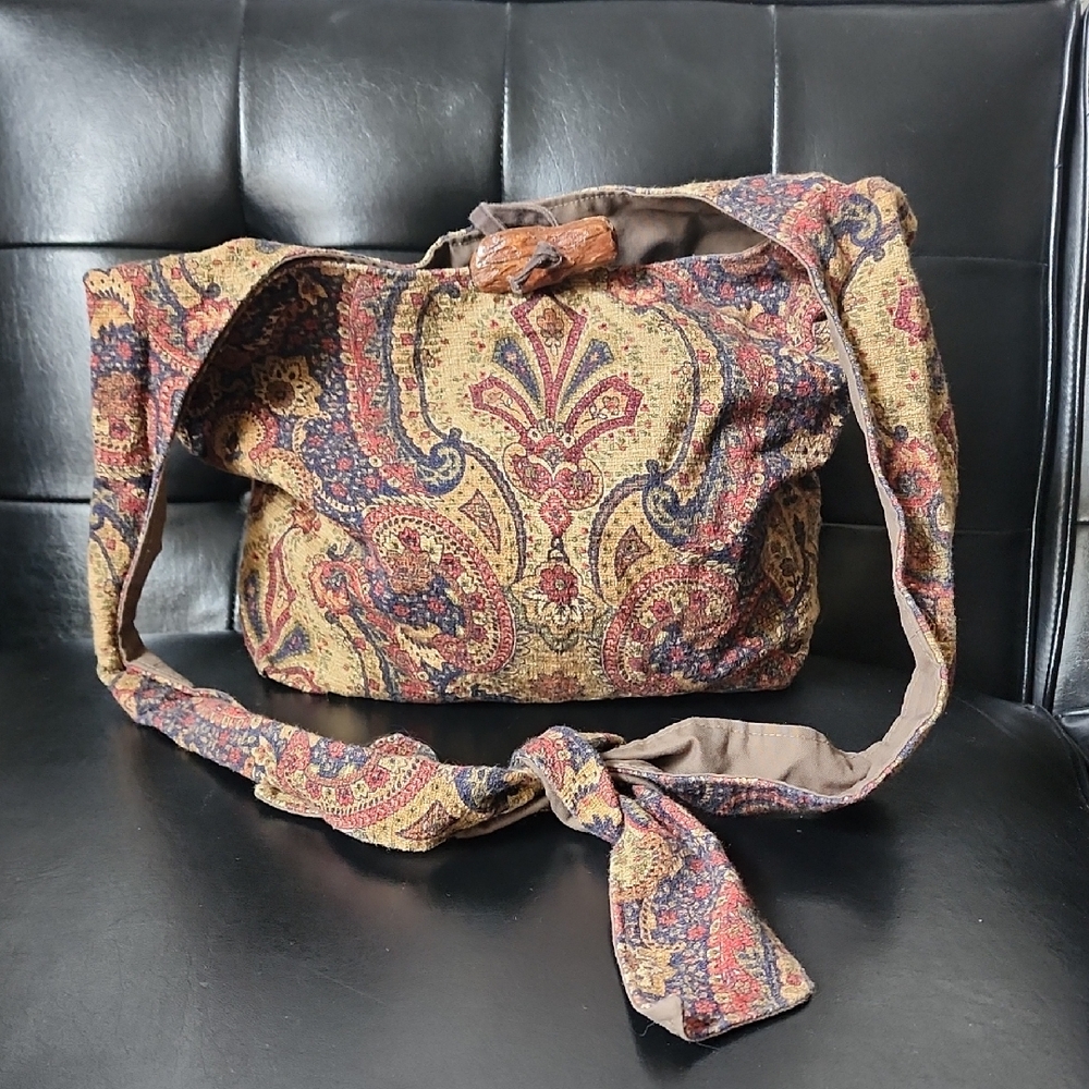 Tapestry Paisley Boho Shoulder Bag Purse Tote With Adjustable Tie Strap
